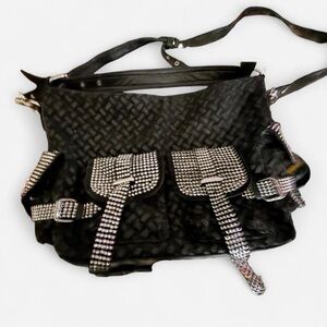Black Shoulder Bag with Silver Accents